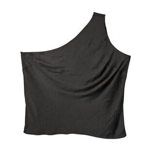 Express Shirt Womens XL Satin Black One Shoulder Asymmetrical Sleeveless Top NEW
